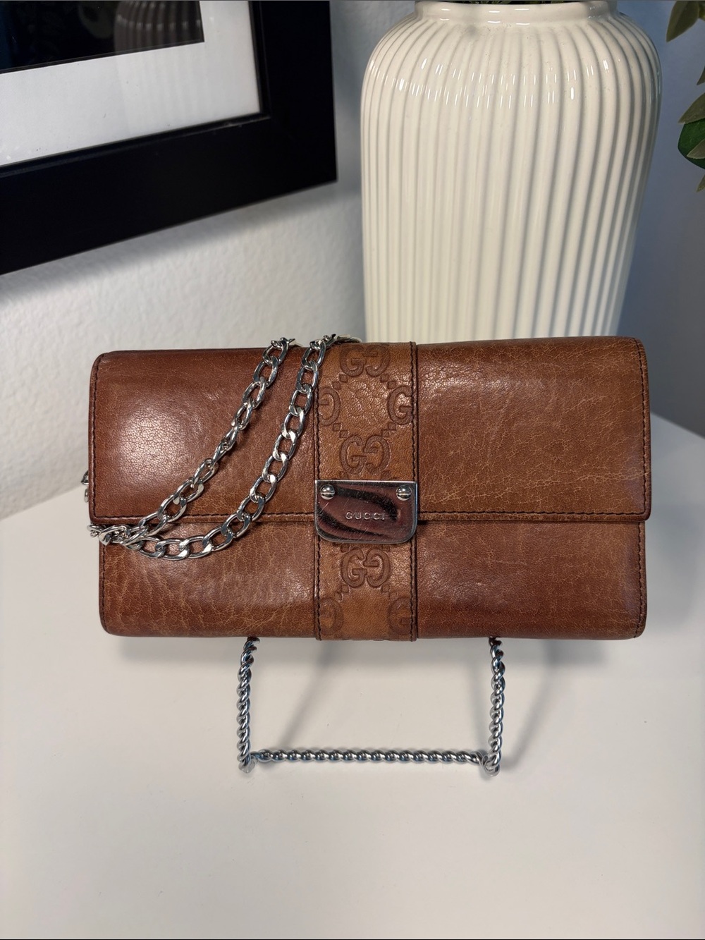 GUCCI GG Guccissima Leather Metal Bar Flap Continental Wallet - Picture 16 of 17